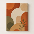 Boho abstract wall art with layered terracotta arches and circles in olive and mustard