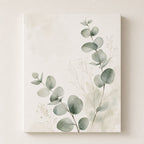 Minimalist wall art of two watercolour eucalyptus stems on white space