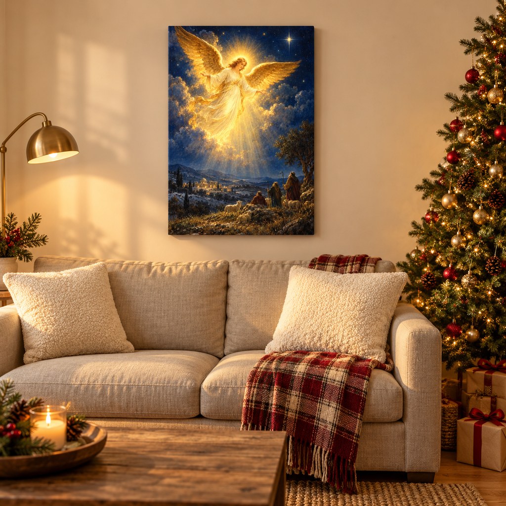 Angel Over the Shepherds Christmas Wall Art