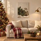 Evergreen and Pinecones on Linen Christmas Wall Art