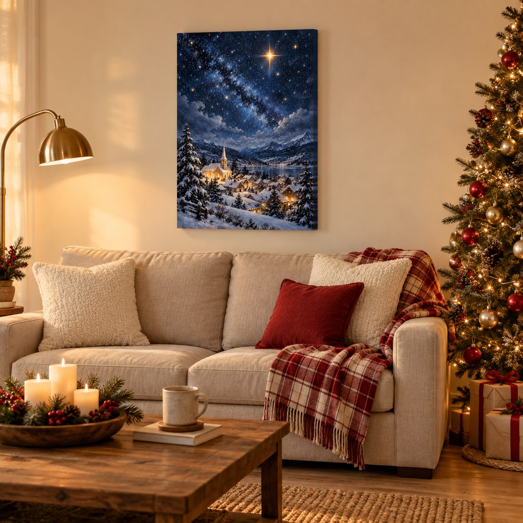 Silent Night Starry Village Christmas Wall Art