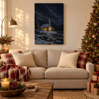 Snowy Church on a Starry Night Christmas Wall Art
