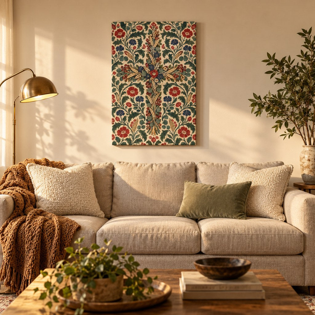 Wildflower Cross Block Print Christian Wall Art