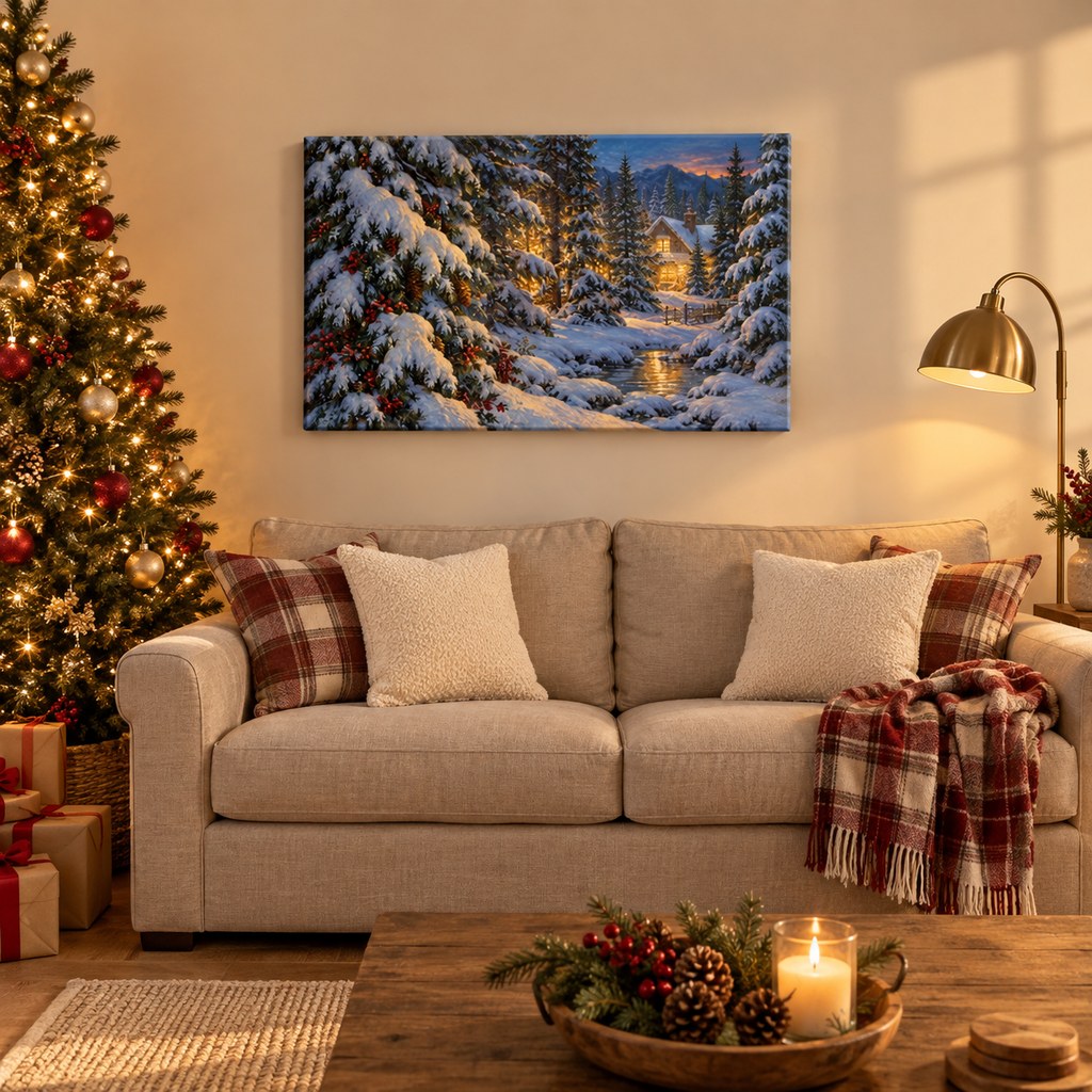 Winter Pines Window Landscape Christmas Wall Art