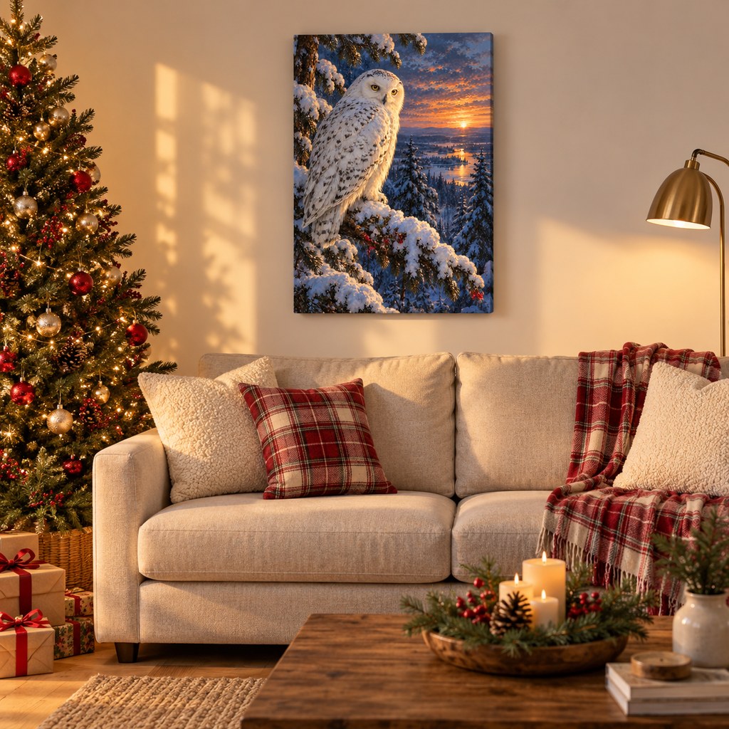 Snowy Owl Winter Christmas Wall Art