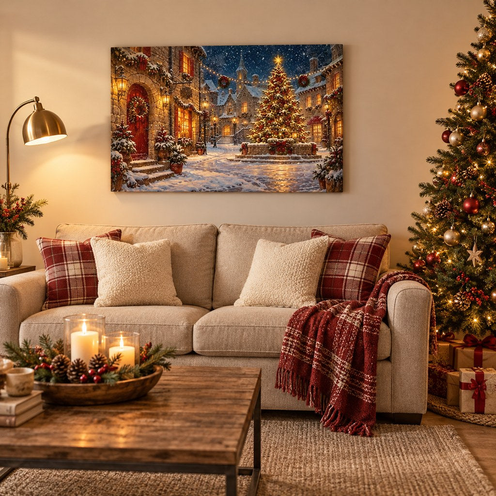 Village Night Landscape Christmas Wall Art