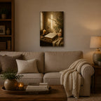 Quiet Devotion Christian Wall Art - hanging above a sofa in a warm living room