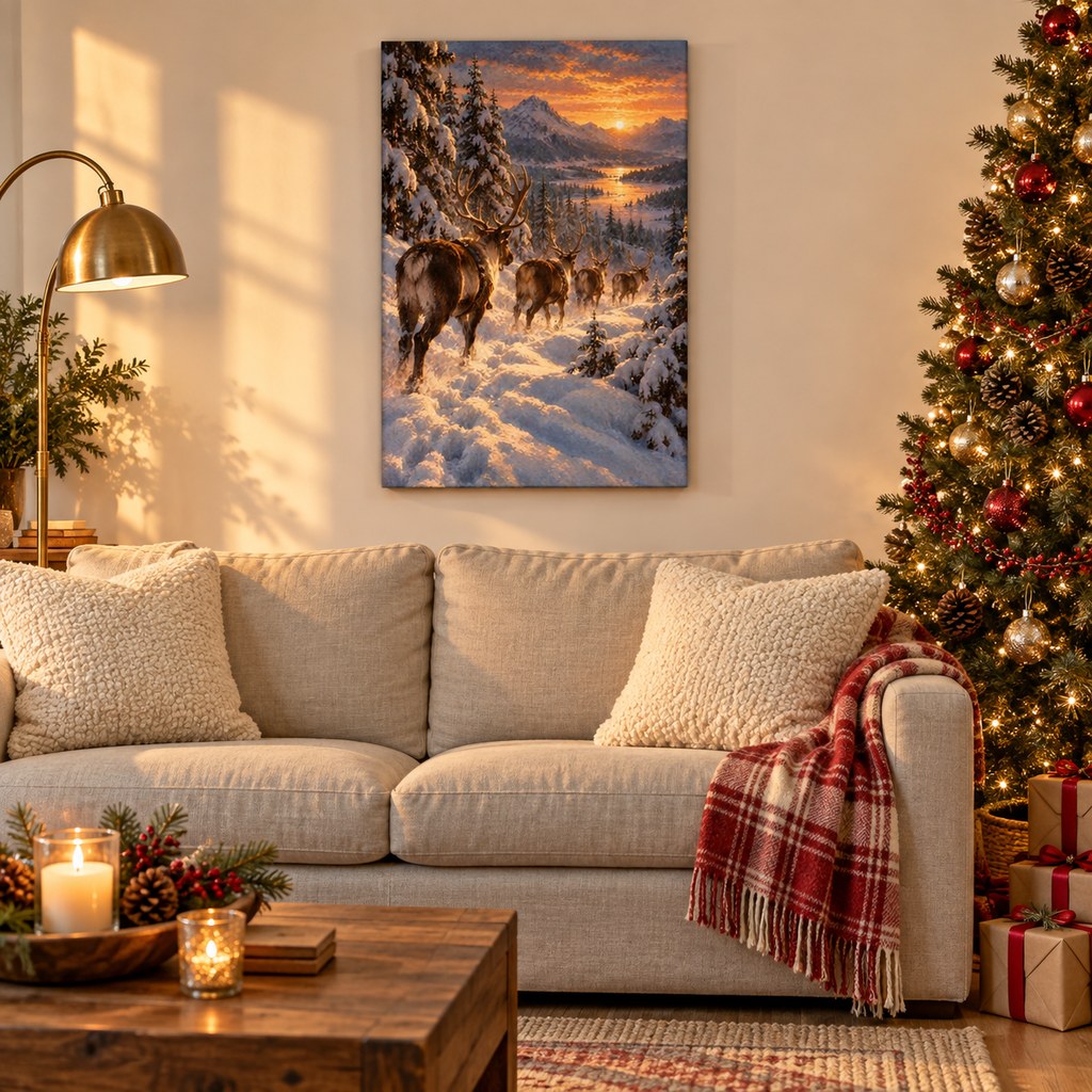 Reindeer Herd at Dusk Christmas Wall Art