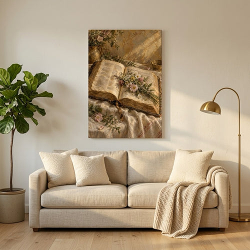Bible and Wildflowers Morning Christian Wall Art
