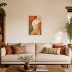 Terracotta Arches Boho Abstract Wall Art - hanging above a sofa in a warm living room