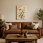 Vintage Wildflower Botanical Wall Art - hanging above a sofa in a warm living room
