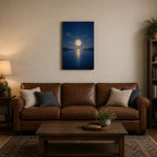 Moonlit Lake Bedroom Wall Art - hanging above a sofa in a warm living room