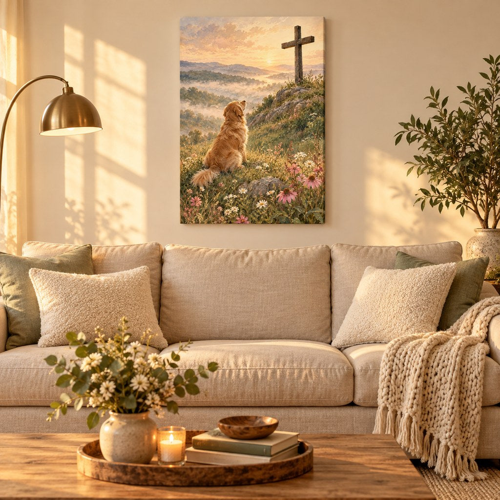 Golden Retriever and the Cross Christian Wall Art