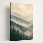 Misty Forest Ridges Landscape Wall Art - unframed gallery-wrapped canvas shown at an angle revealing the wrapped edge