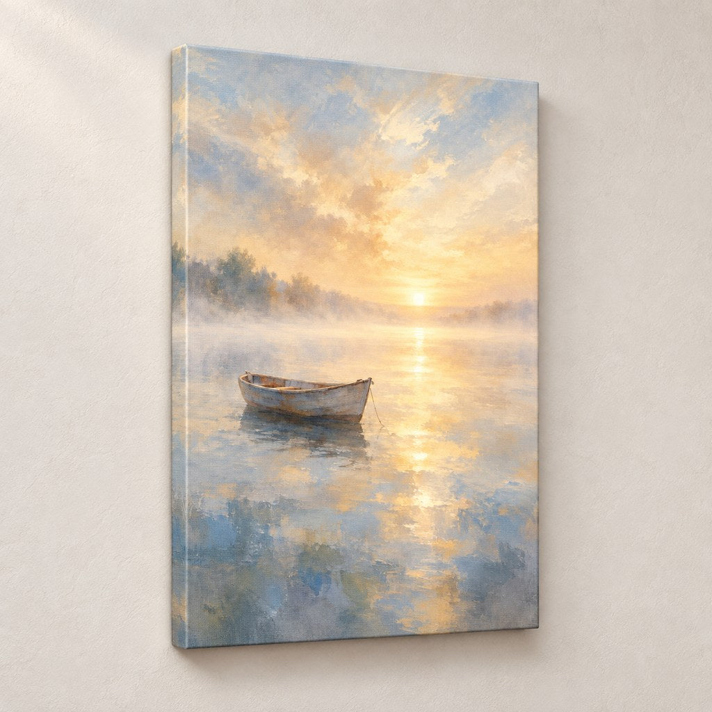 Rowboat in Morning Mist Wall Art — gallery-wrapped canvas print