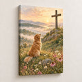 Golden Retriever and the Cross Christian Wall Art — gallery-wrapped canvas print