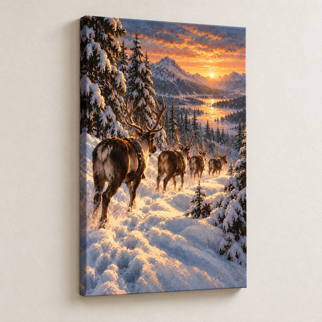 Reindeer Herd at Dusk Christmas Wall Art — gallery-wrapped canvas print