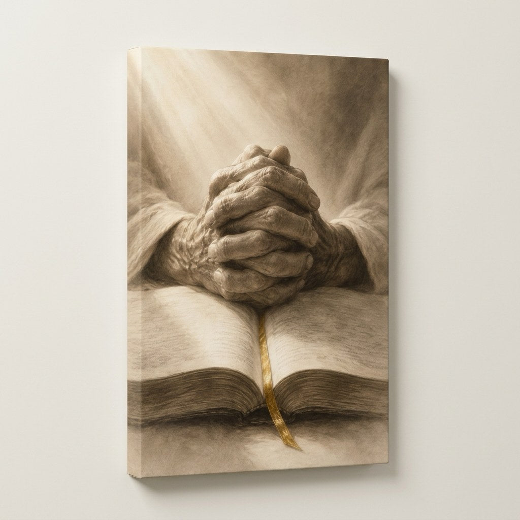 Praying Hands Christian Wall Art — gallery-wrapped canvas print