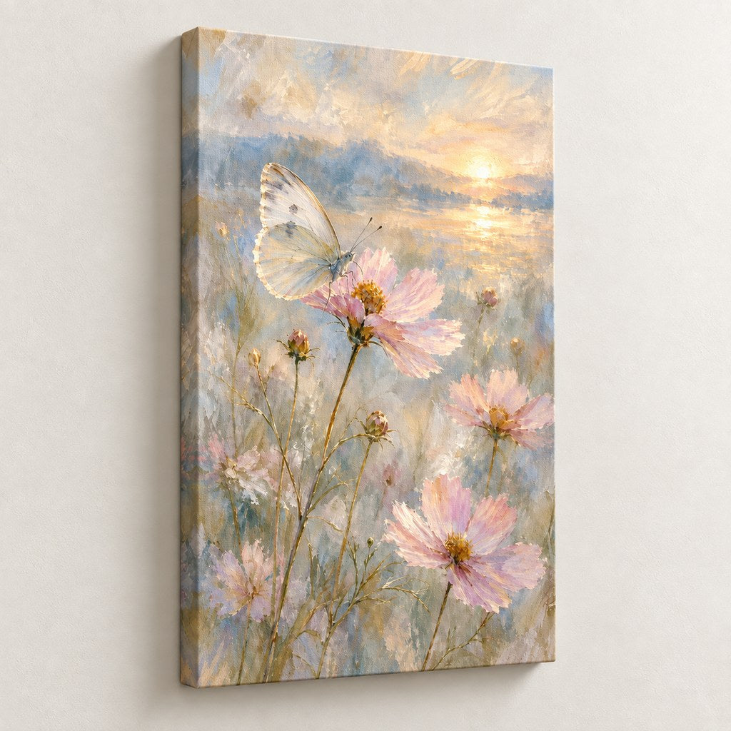 Butterfly and Cosmos Meadow Wall Art — gallery-wrapped canvas print