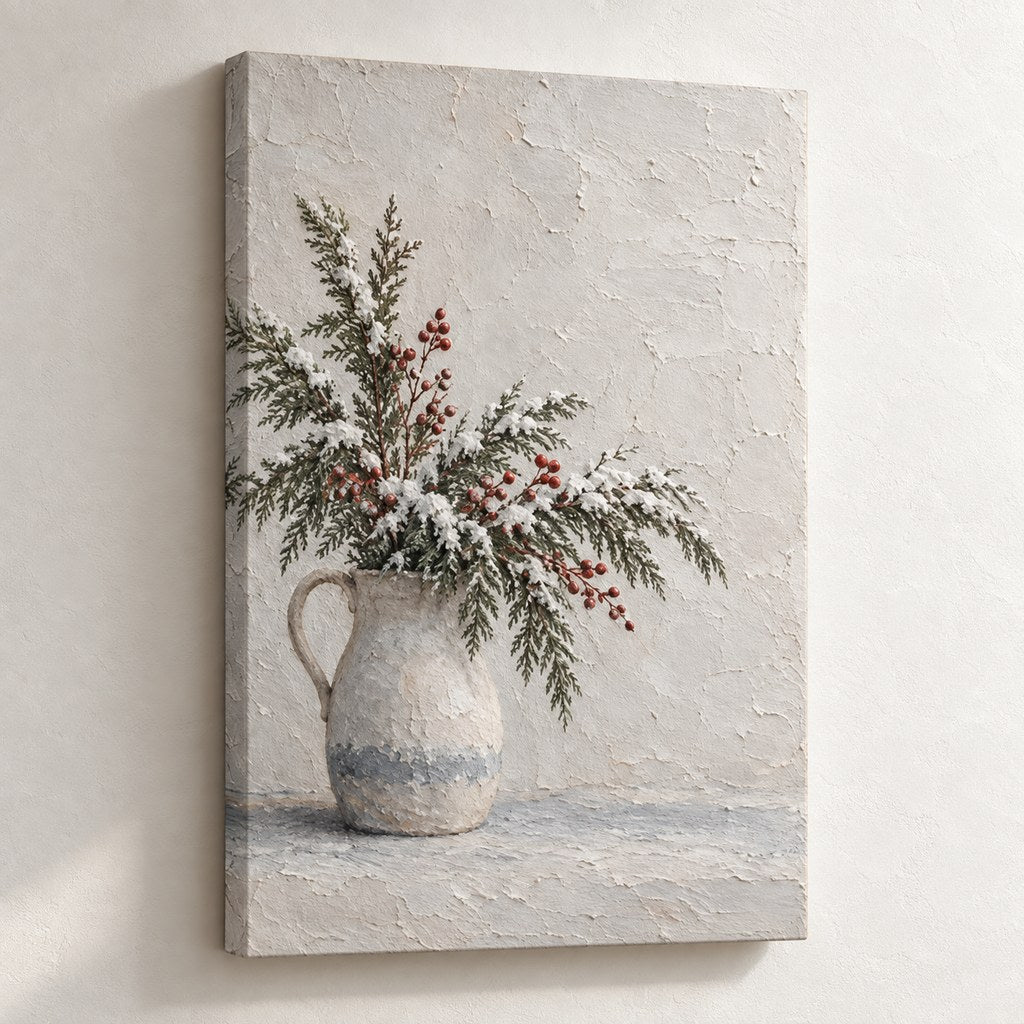 Snowy Cedar and Winterberry Wall Art — gallery-wrapped canvas print