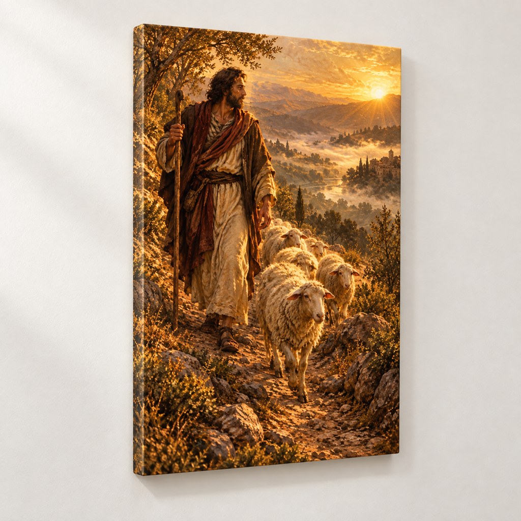 The Good Shepherd at Dawn Christian Wall Art — gallery-wrapped canvas print