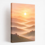 Sunrise Over Hills Minimalist Wall Art - unframed gallery-wrapped canvas shown at an angle revealing the wrapped edge