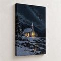 Snowy Church on a Starry Night Christmas Wall Art — gallery-wrapped canvas print