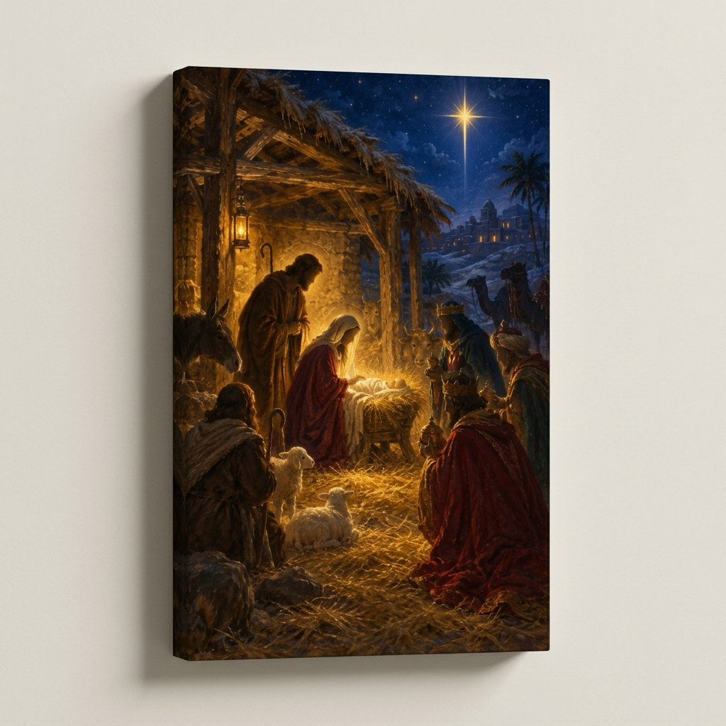 Nativity Manger Christmas Wall Art — gallery-wrapped canvas print