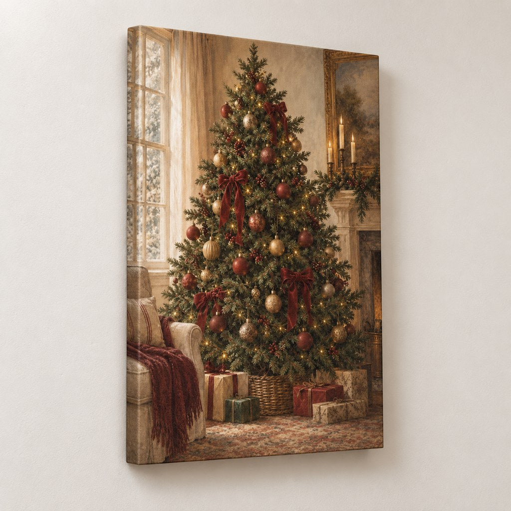 Vintage Christmas Tree Wall Art — gallery-wrapped canvas print