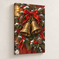 Golden Bells and Evergreen Garland Christmas Wall Art — gallery-wrapped canvas print