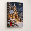 Snowy Chapel and Star Christmas Wall Art — gallery-wrapped canvas print