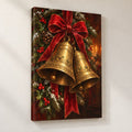 Brass Bells and Red Ribbon Christmas Wall Art — gallery-wrapped canvas print
