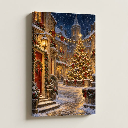 Christmas Village Night Wall Art — gallery-wrapped canvas print