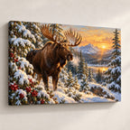 Moose in Snowy Pines Landscape Christmas Wall Art — gallery-wrapped canvas print