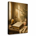 Quiet Devotion Christian Wall Art - unframed gallery-wrapped canvas shown at an angle revealing the wrapped edge