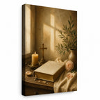 Quiet Devotion Christian Wall Art - unframed gallery-wrapped canvas shown at an angle revealing the wrapped edge