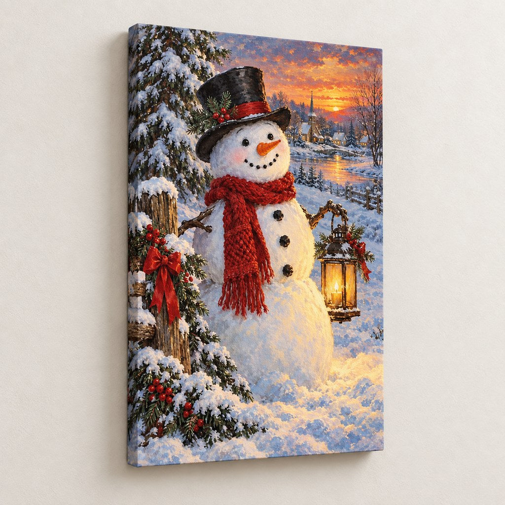 Vintage Snowman Christmas Wall Art — gallery-wrapped canvas print