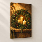Evergreen Wreath Candlelight Wall Art — gallery-wrapped canvas print