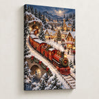 Christmas Train Snowy Village Wall Art — gallery-wrapped canvas print