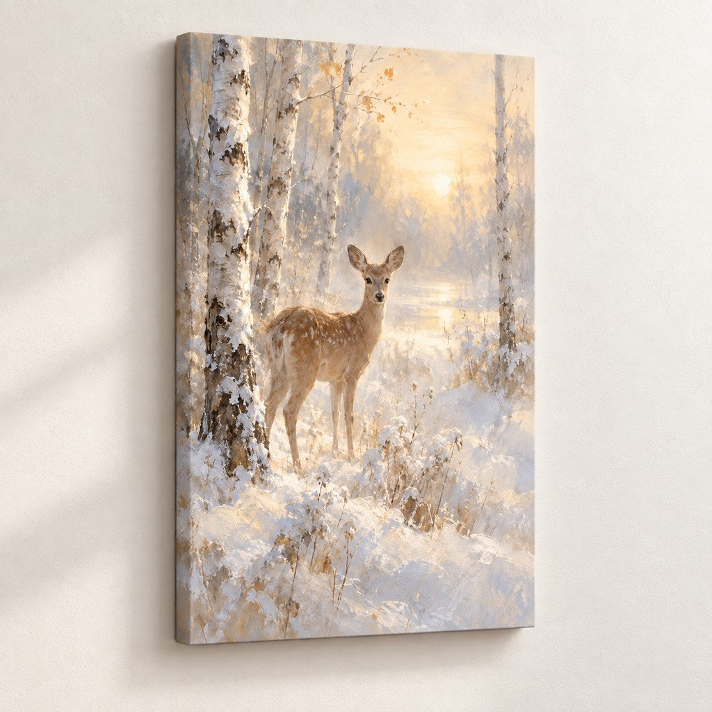 Fawn in First Snow Wall Art — gallery-wrapped canvas print