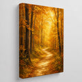 Golden Autumn Forest Path Wall Art - unframed gallery-wrapped canvas shown at an angle revealing the wrapped edge