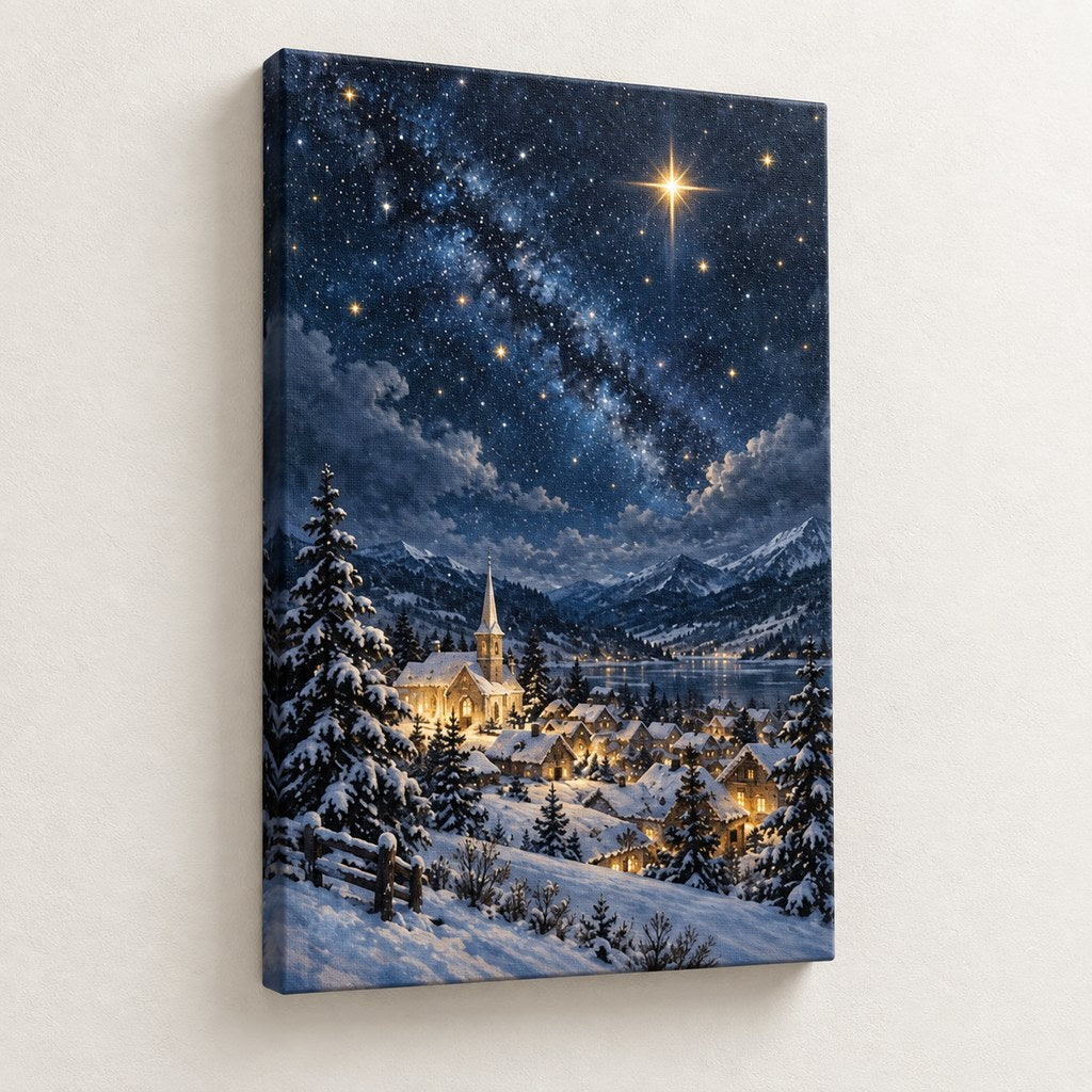 Silent Night Starry Village Christmas Wall Art — gallery-wrapped canvas print