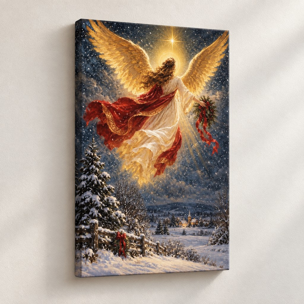 Angel in the Snow Christmas Wall Art — gallery-wrapped canvas print