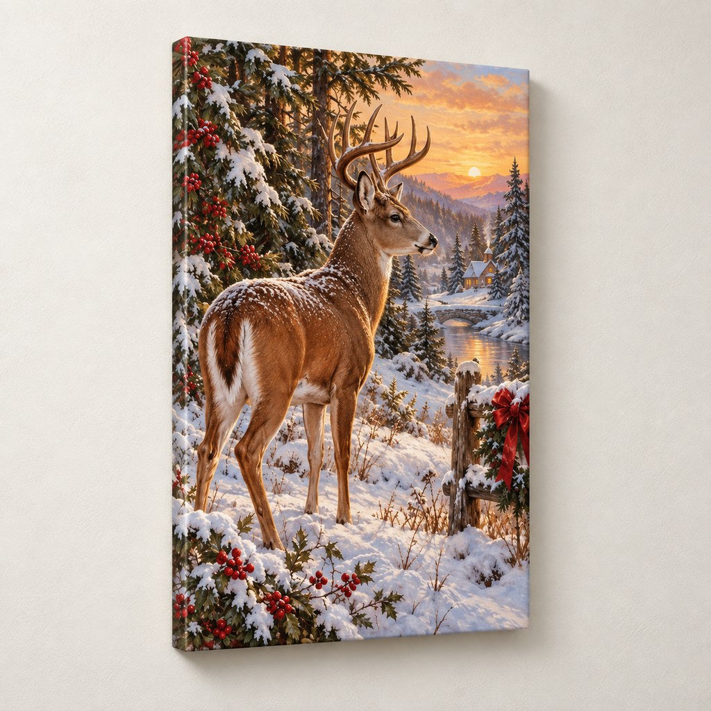 Winter Deer Christmas Wall Art — gallery-wrapped canvas print