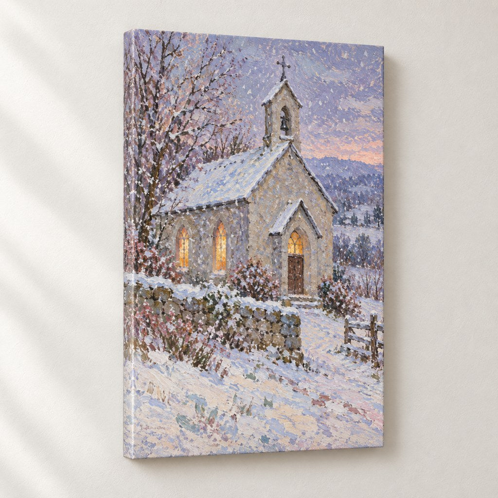 Country Chapel in the Snow Wall Art — gallery-wrapped canvas print