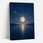 Moonlit Lake Bedroom Wall Art - unframed gallery-wrapped canvas shown at an angle revealing the wrapped edge