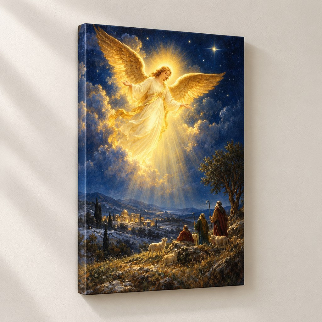 Angel Over the Shepherds Christmas Wall Art — gallery-wrapped canvas print
