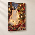 White Cat and Christmas Lights Wall Art — gallery-wrapped canvas print