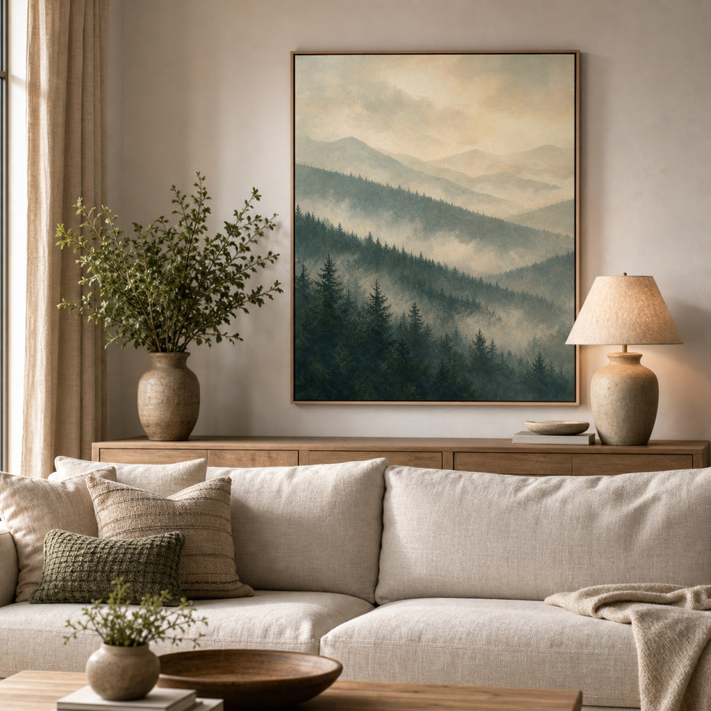 Misty Forest Ridges Landscape Wall Art