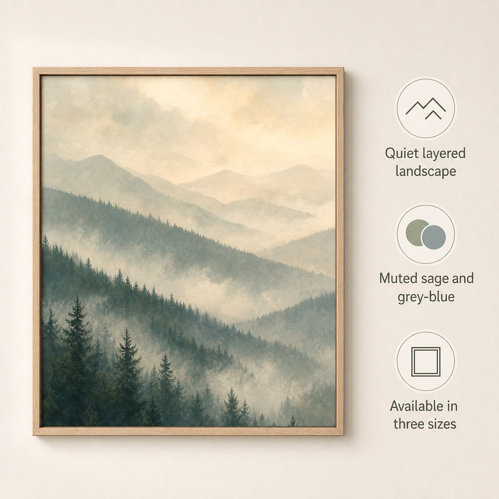 Misty Forest Ridges Landscape Wall Art